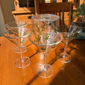 Palm Tree Martini Glass Set Acrylic Tiki Ice Bucket Tropical Cocktail Set 5 Pc